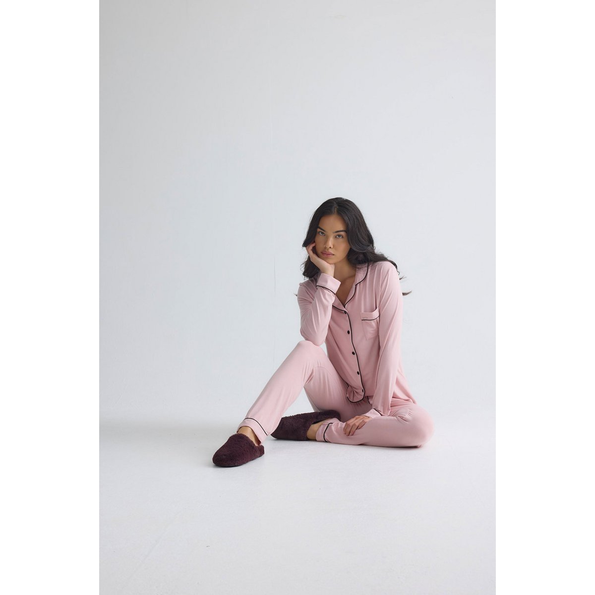 Langes Bambus-Pyjama-Set in Rosa