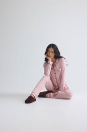 Langes Bambus-Pyjama-Set in Rosa