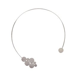 Silver-toned necklace with circular charms of varying sizes, featuring a minimalist and modern design.