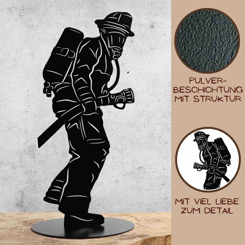 Metalldeko Feuerwehrmann Figur schwarz matt pulverbeschichtet
