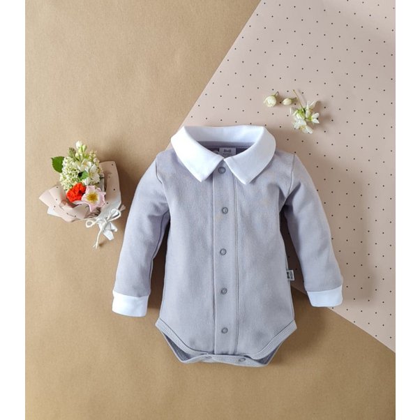 045DRszara Grauer Hemdbody mit langen Ärmeln Little Gentleman