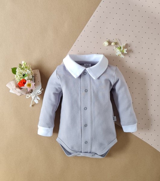 045DRszara Grå skjorte body med lange ærmer Little Gentleman