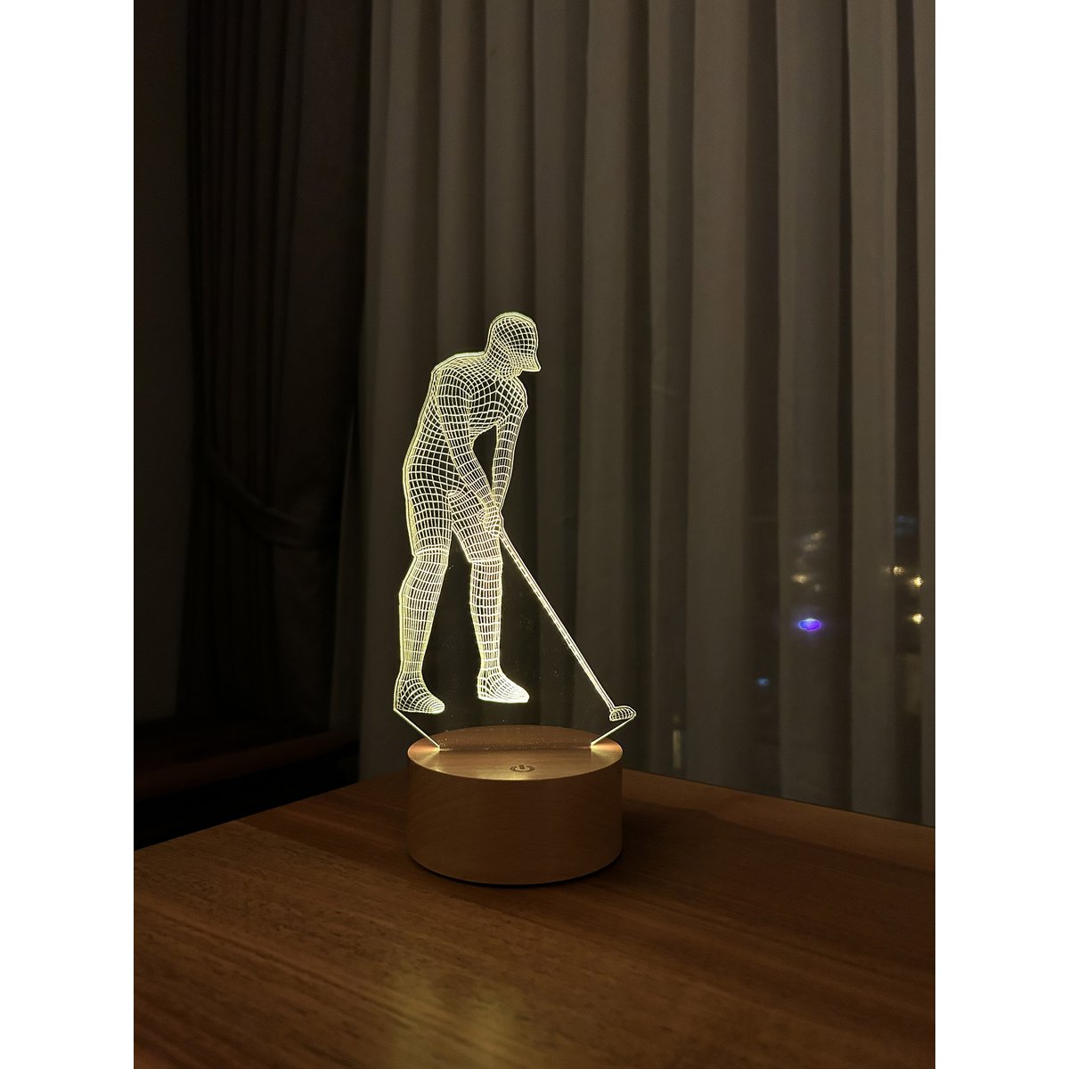 Lampa LED dla golfistów 3D | Drewniana bateria i kabel USB