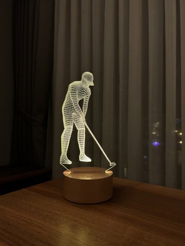 3D Golfer Led Lamp | Wood Battery & USB Cable