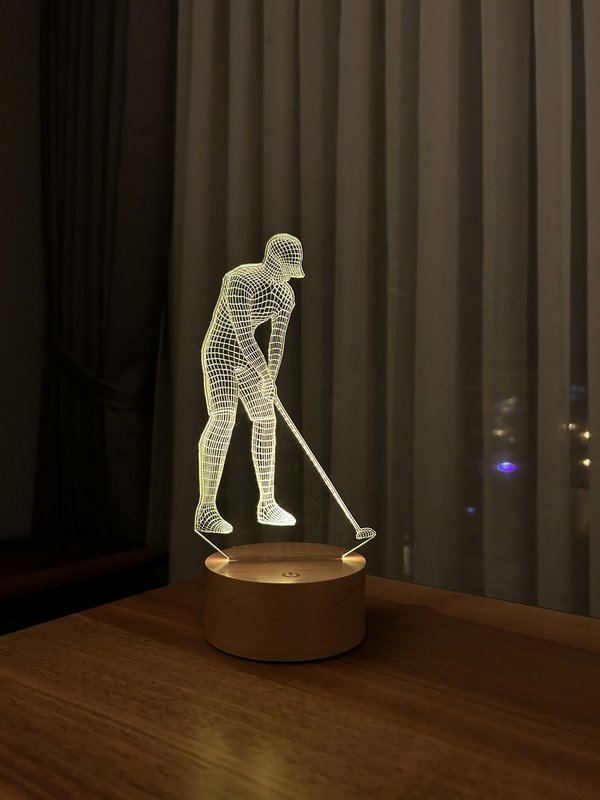 Lampa LED dla golfistów 3D | Drewniana bateria i kabel USB