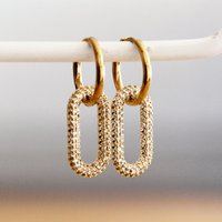 Stainless steel earring with oval crystal pendant - gold