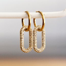 Edelstahlohrring mit ovalem Kristallanhänger – Gold