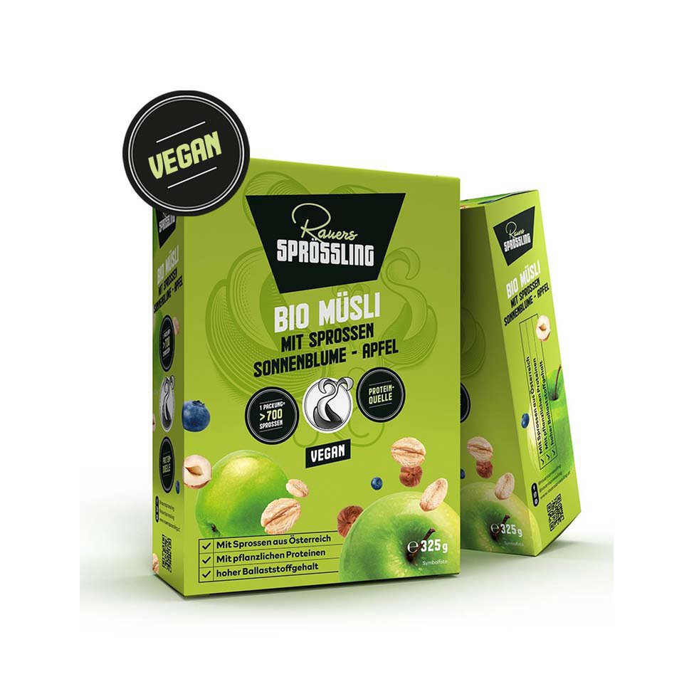 Bio-Müsli mit Sprossen Sonnenblume-Apfel