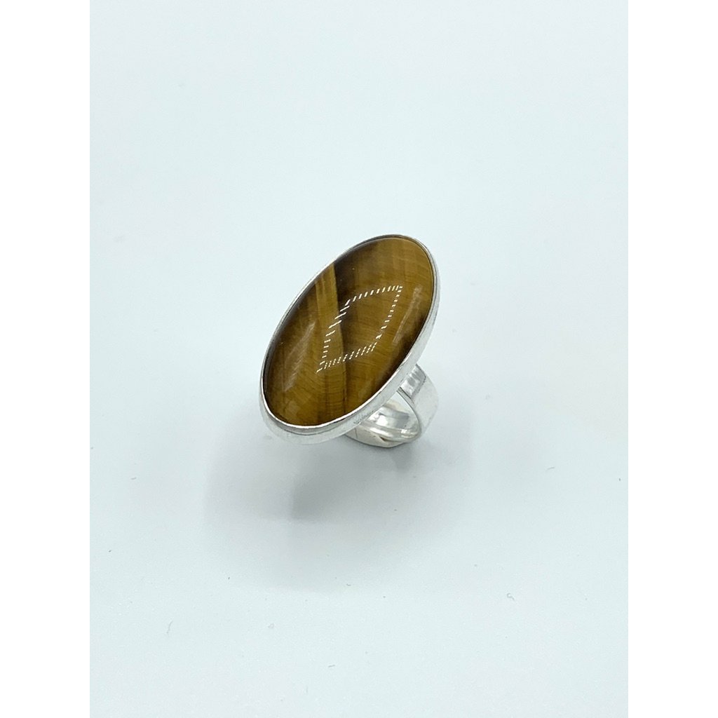 Silver ring 16x30mm Tiger's eye