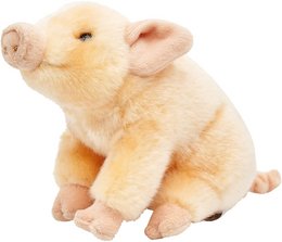 Soft, plush piglet plushie in a sitting position, measuring 20 cm in length. Ideal for children's play and as a decorative accent.