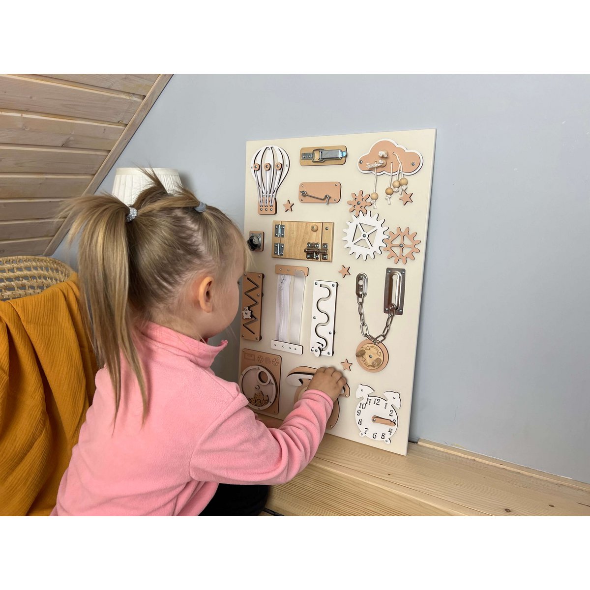 Wooden busy board for toddler- Beige busy board
