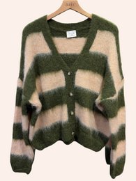 Cardigan col V à rayures manches longues en kid mohair et laine