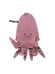 Soft, plush octopus cuddle cloth in a light pink color with polka dot tentacles. Suitable for infants and toddlers.