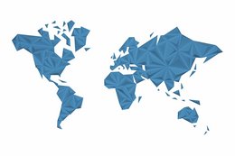 A detailed world map in shades of blue, showcasing the continents and major landmasses. The map is available in various sizes, making it suitable for wall art.