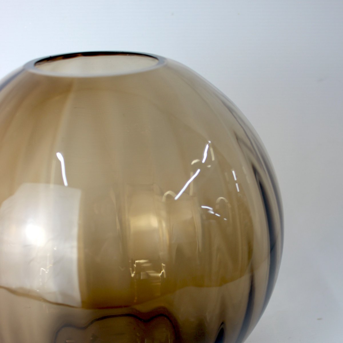 Glass vase round grooves brown vase glass handmade ball vase