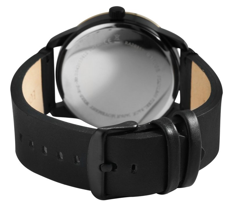 Raptor men's watch "Davian" with genuine leather strap, date display, black/gold-colored