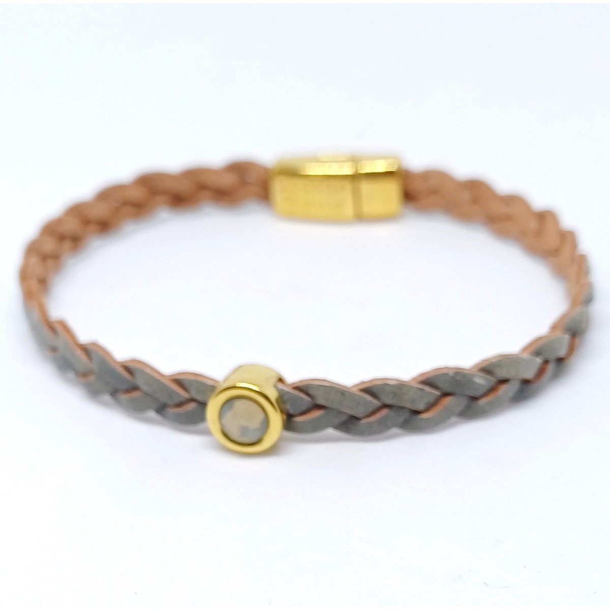 Shorty flettet læderarmbånd 24K forgyldt