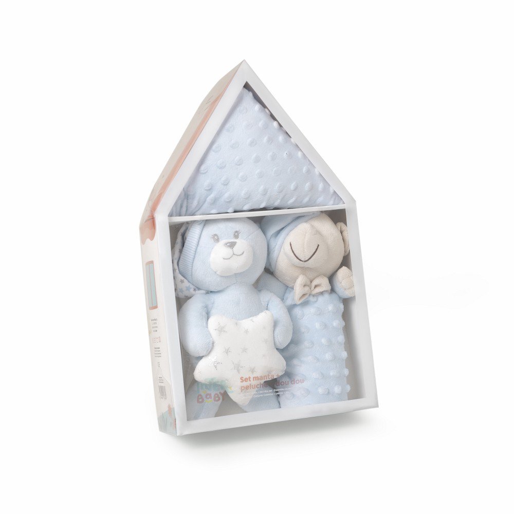 3 STUKS SET (PLUSJE SPEELGOED+DEKEN+DOUDOU) - BLAUW