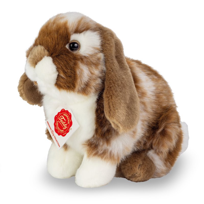 Rabbit sitting dark brown white spotted 20 cm - plush toy - stuffed animal