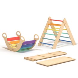 Großes Set - Pikler Dreieck + 2 Rutschen/Kletterleitern + Balancewippe
