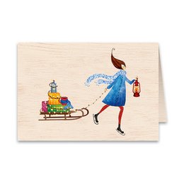 Cartolina d'auguri piegata di legno di Natale della slitta