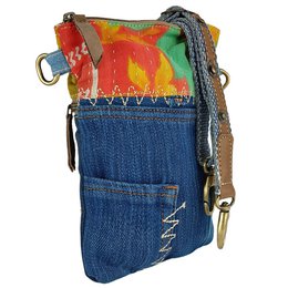 Petit sac bandoulière femme Sunsa. Sac bandoulière en jean et toile upcyclés. Sac à main style rétro vintage. Sac bandoulière pour femme.