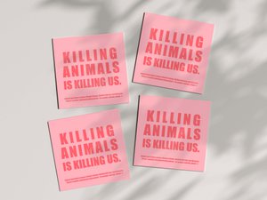 Veganistische stickers voor binnen en buiten 'Het doden van dieren is ons doden'