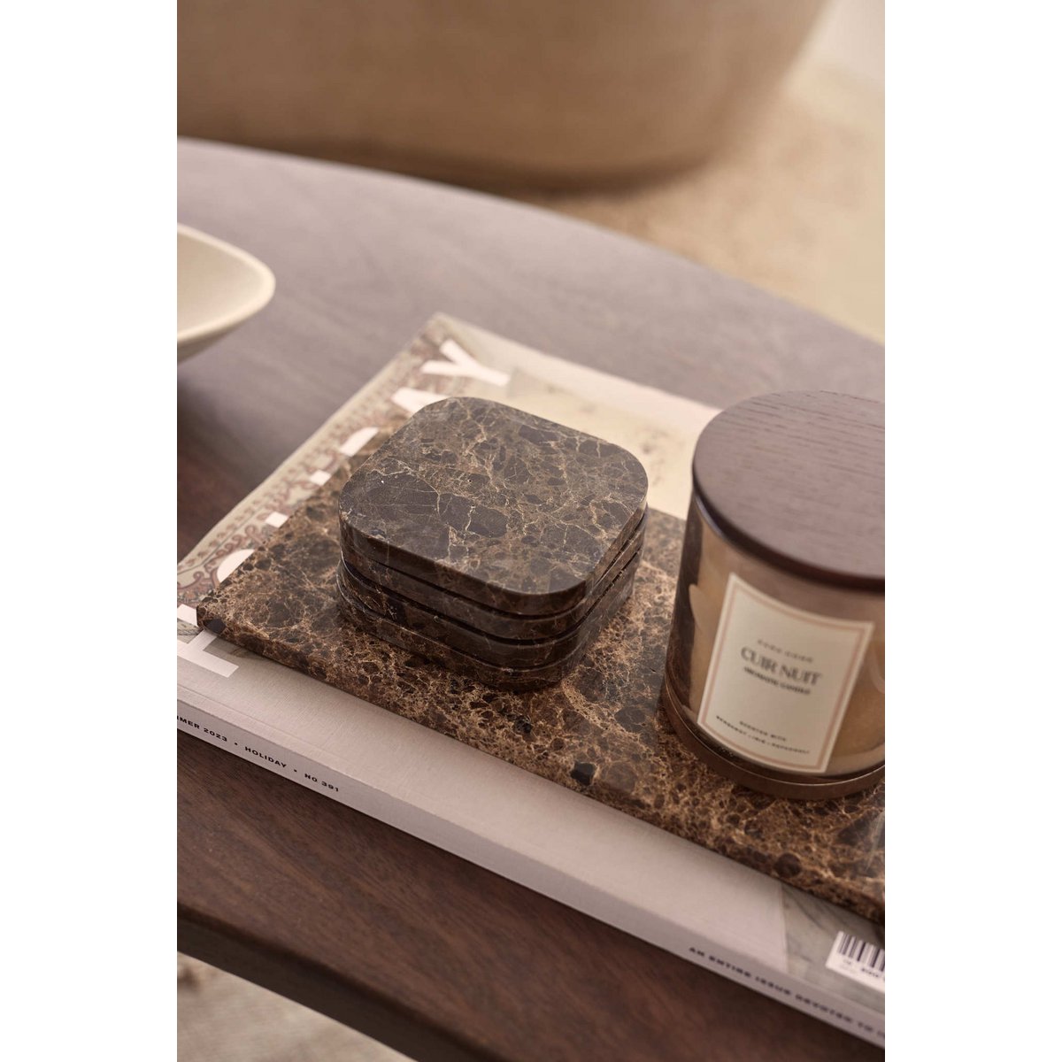 Coaster marble - organic - brown set of 4 pieces - 10x10x1cm