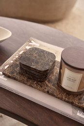 Coaster marmor - økologisk - brun sæt med 4 stk - 10x10x1cm