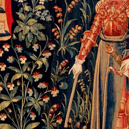 Middelalderlig Amazon Queen Millefleurs Vægtapet — Navy Floral Warrior | MEV012