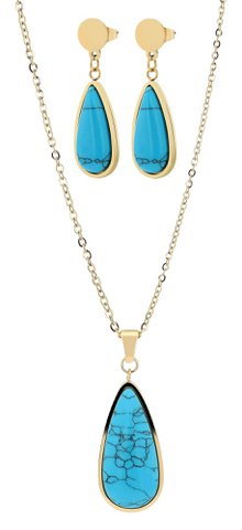 "Mali", accent stainless steel jewelry set with turquoise, necklace and earrings, gold-colored