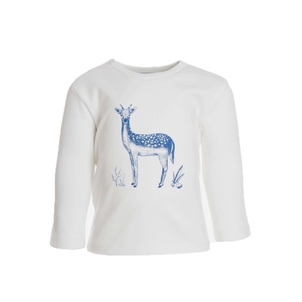 Langarm-T-Shirt, weiß mit Hirschdruck vorne