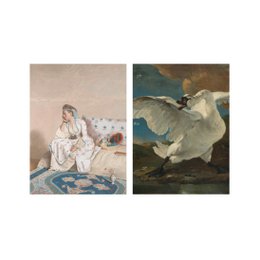 Postcard collage Museum-collectie - zwaan en dame