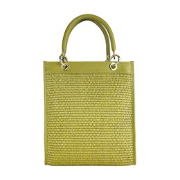 RB1026CM | Verticale dameshandtas van echt leer en stro, gemaakt in Italië. Afneembare en verstelbare lederen schouderband. Accessoires van gepolijst goud - Pistachekleur - Afmetingen: 24 x 29 x 9 cm
