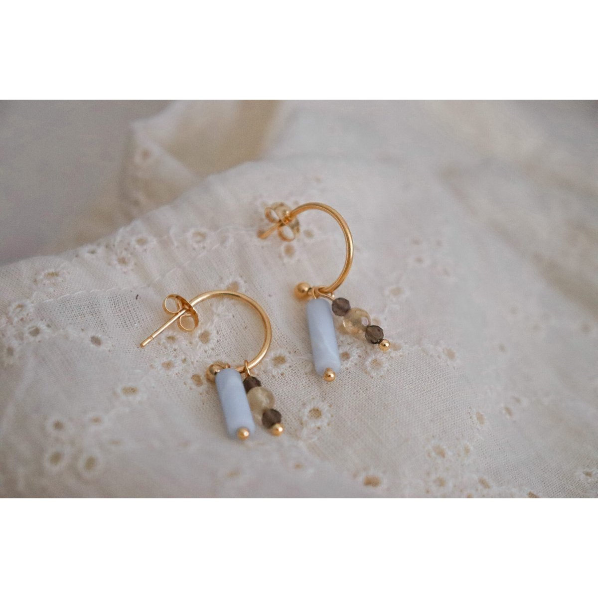 Pendientes de aguamarina, cuarzo ahumado y citrino - Oro