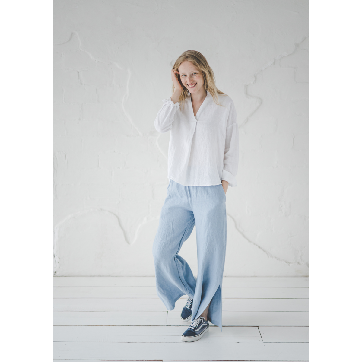 Lässige Leinenhose mit Schlitz für Damen