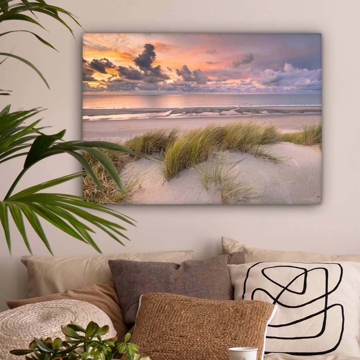 Pintura de lona - Decoración de pared - Sunset - Dune - Playa - Plantas - Mar