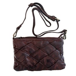 Washed Leather Diamond-Stitch Crossbody & Clutch – Walnut