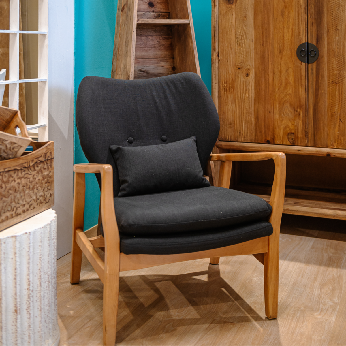 Swedish style black fabric armchair 82 x 67 x 70 cm