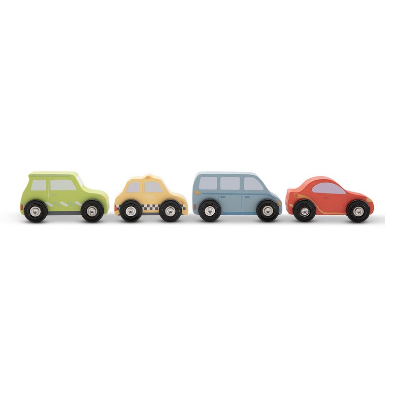 Stadtfahrzeug-Set aus Holz mit 4 Autos