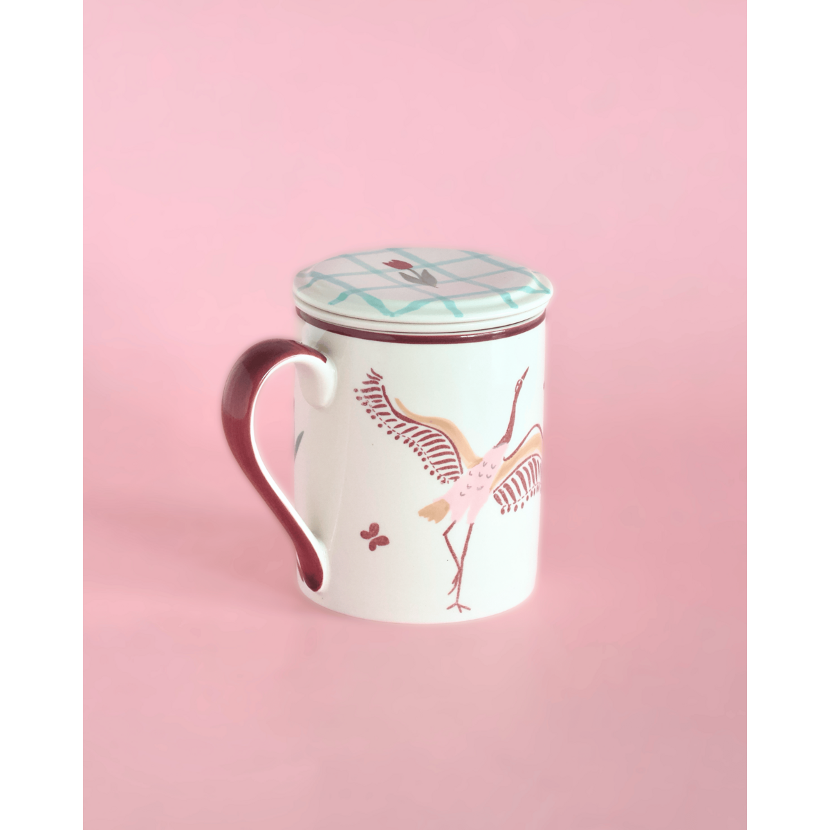 Handpainted Ceramic Mug - Infuser, Lid, 410ml