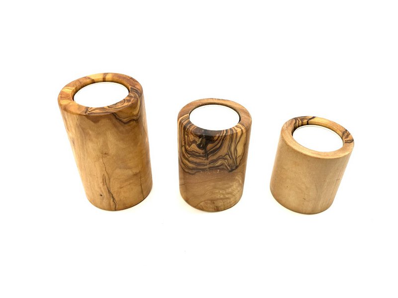 Tealight holders in a set of 3 made of olive wood