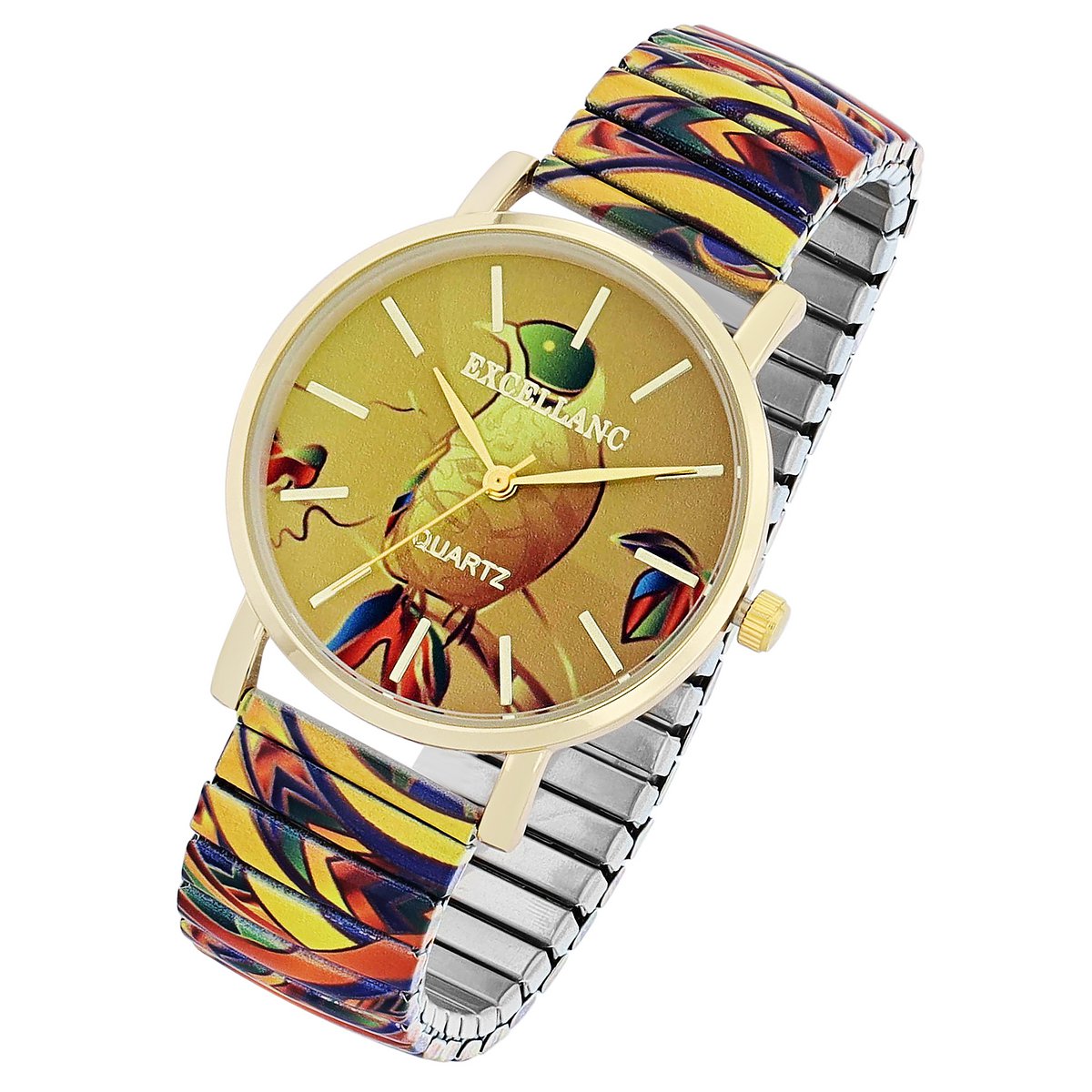 Excellanc Damenuhr mit Edelstahlzugband, goldfarbig/mehrfarbig