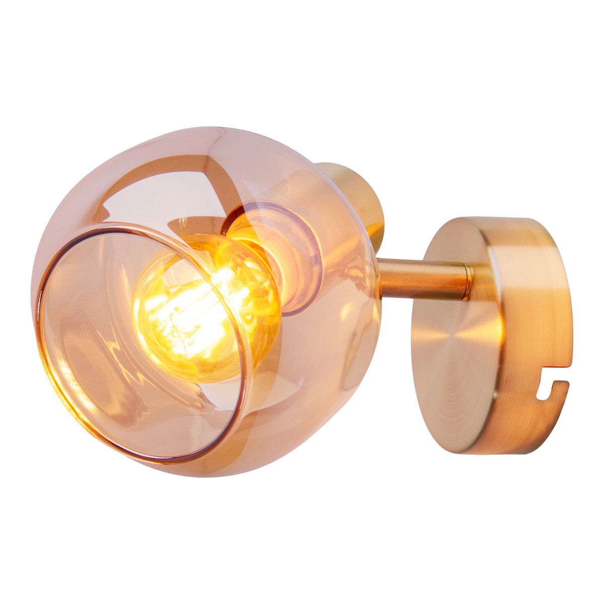 Spot muro di vetro "Libby", classica lampada da parete in metallo color ottone e vetro colorato in ambra, con presa E14, per sala da pranzo, soggiorno, corridoio o ufficio, 16 cm