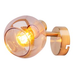 Spot muro di vetro "Libby", classica lampada da parete in metallo color ottone e vetro colorato in ambra, con presa E14, per sala da pranzo, soggiorno, corridoio o ufficio, 16 cm