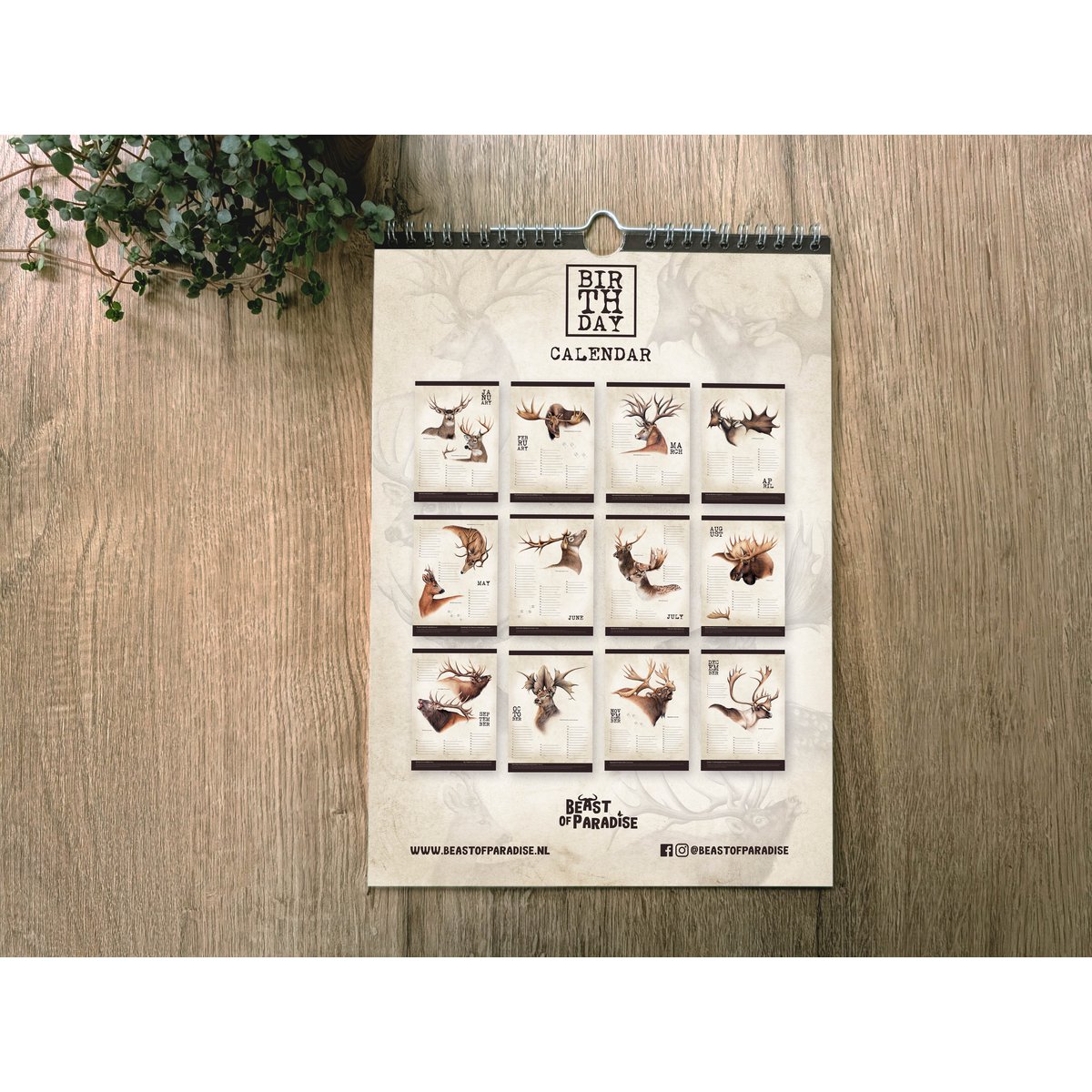 Hirsch-Geburtstagskalender, ewiger Kalender, umweltfreundlich
