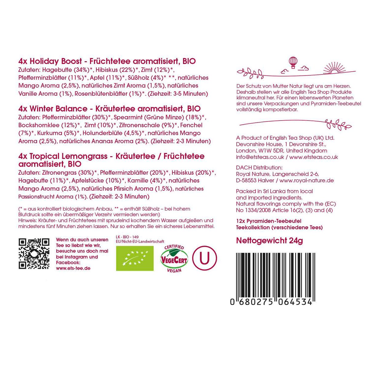 ETS - Teegeschenk "Winter Wellness", BIO, 12 Pyramidenbeutel