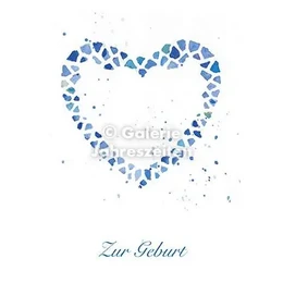 Watercolor card birth | Heart Blue | Boy