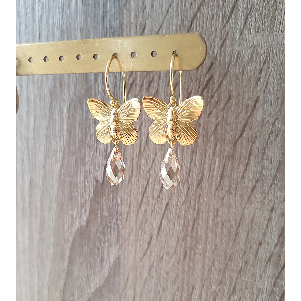 18K gold plated butterfly earrings with Golden Shadow drops
