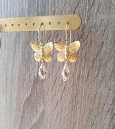 18K vergulde vlinderoorbellen met Golden Shadow druppels